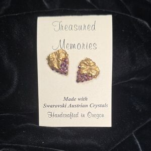 Treasured Memories Golden Leaves with Purple Grapes Earrings, MadeinOregon 2000s
